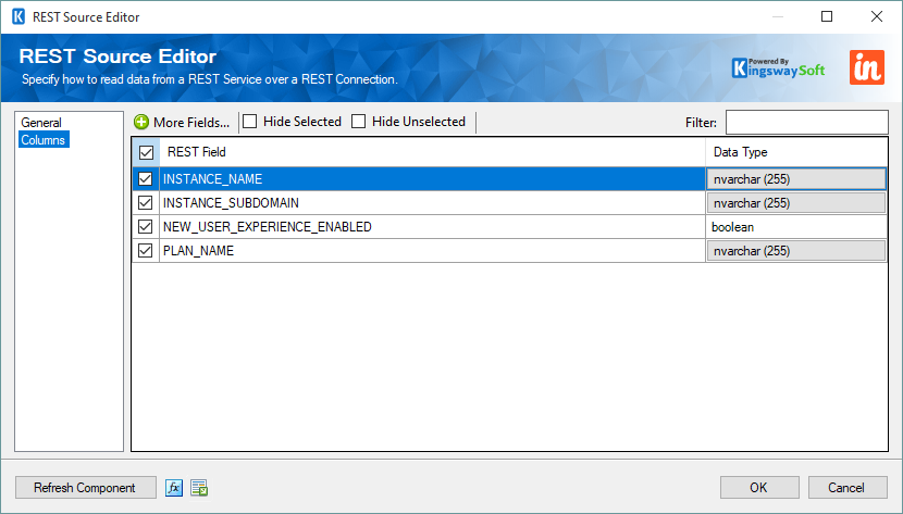 SSIS Insightly REST Source - Columns